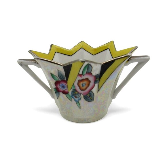 NORITAKE STAR Shaped Sugar Bowl Yellow Floral Starburst Design Japan Vintage - Picture 1 of 11